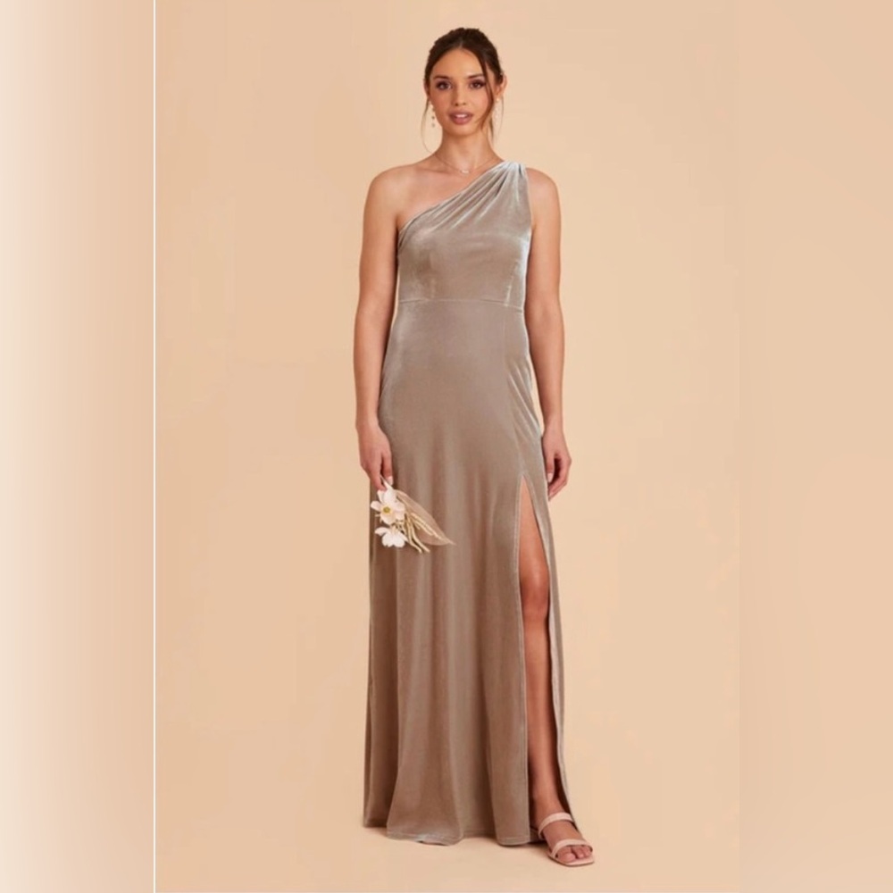Birdy Grey - Kira (Velvet) One Shoulder Gown in Taupe